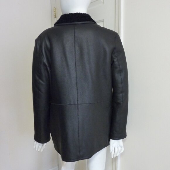 THEORY Reversible Double-Breasted Shearling Lambskin Jacket - Picture 9 of 14